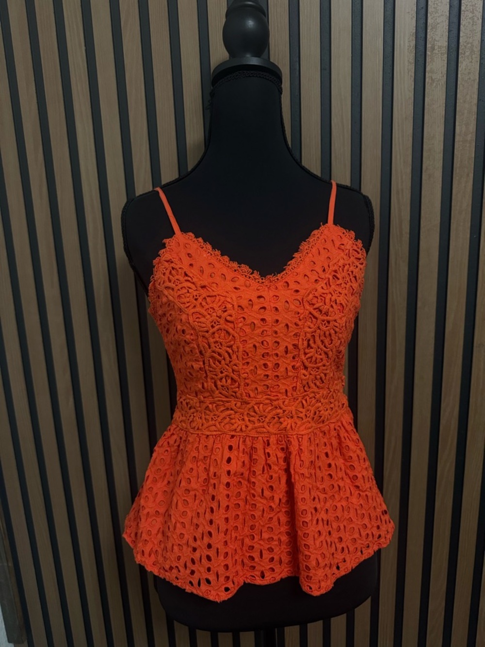 Orange Lace Peplum Cami Top - Women
